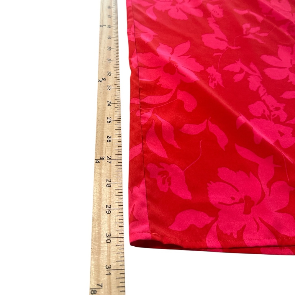 Staccato Wide Leg Pants Size Large Cherry Red Floral Pattern Elastic Waistband - Picture 11 of 11